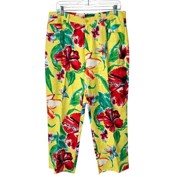 Lauren Ralph Lauren Pants - Lauren Ralph Lauren Womens Size 12 Floral Linen Capri Pants Yellow Tropical